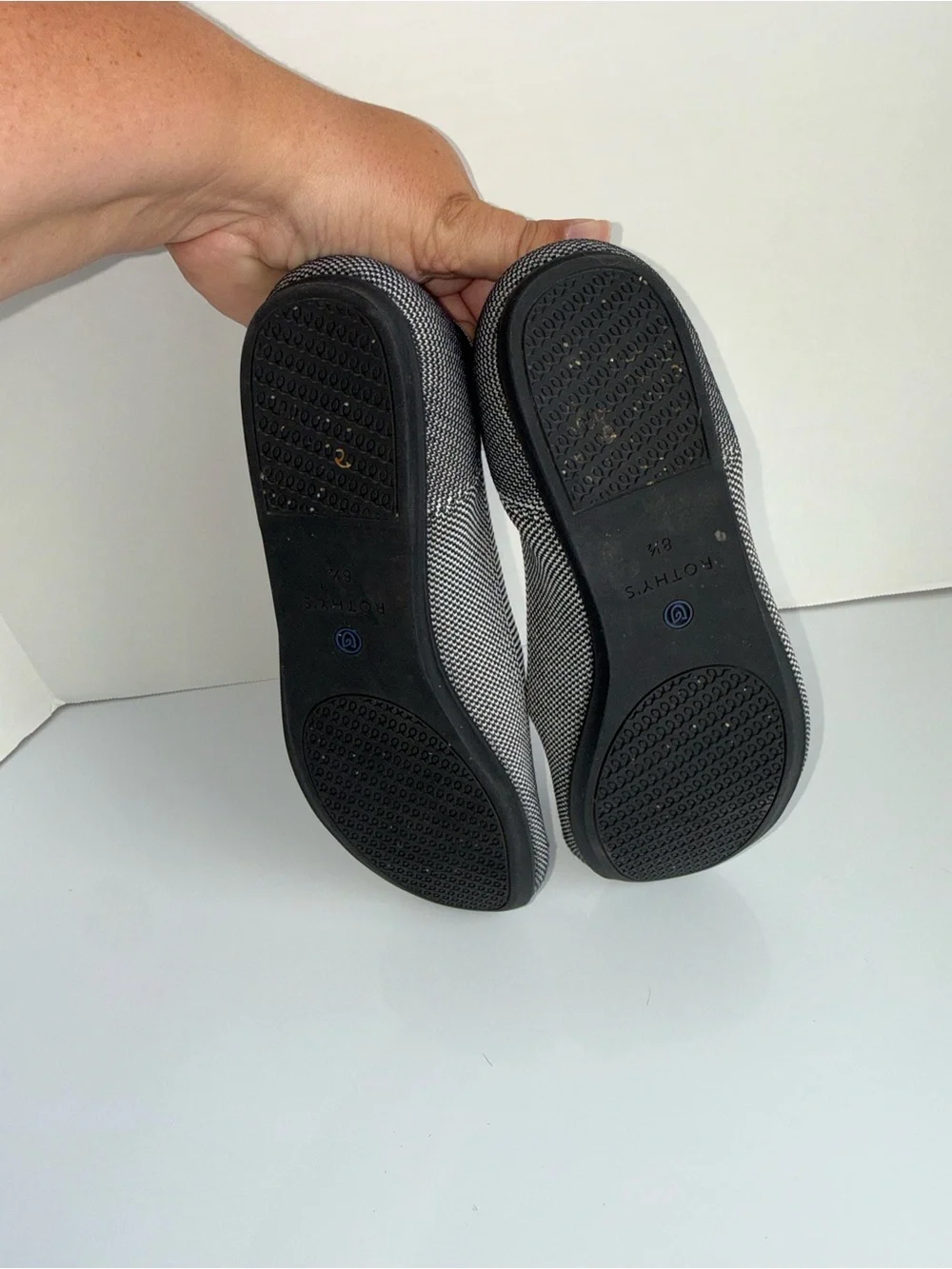 ROTHYS The Flat Round Toe Birdseye Grey Woven Sustainable classic Flats 8.5